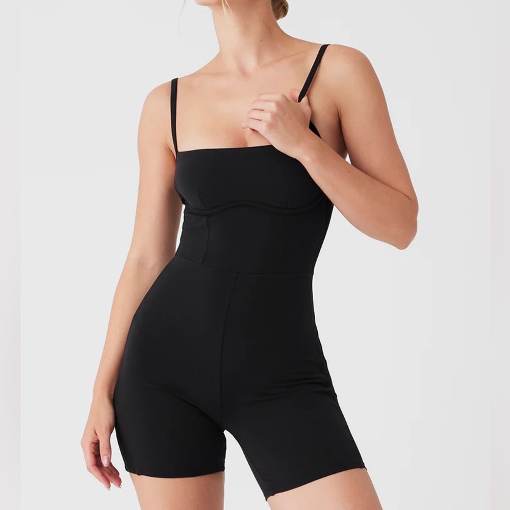 ALO Yoga Airbrush Mesh Everlasting Onesie Black